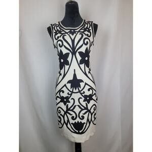 Juicy Couture Printed Flower Applique Body Con Dress Black & White Sz 4 NEW